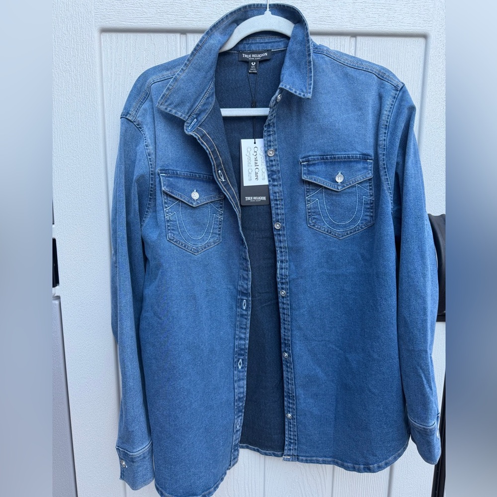 True Religion Denim Jacket with Red and White Logo